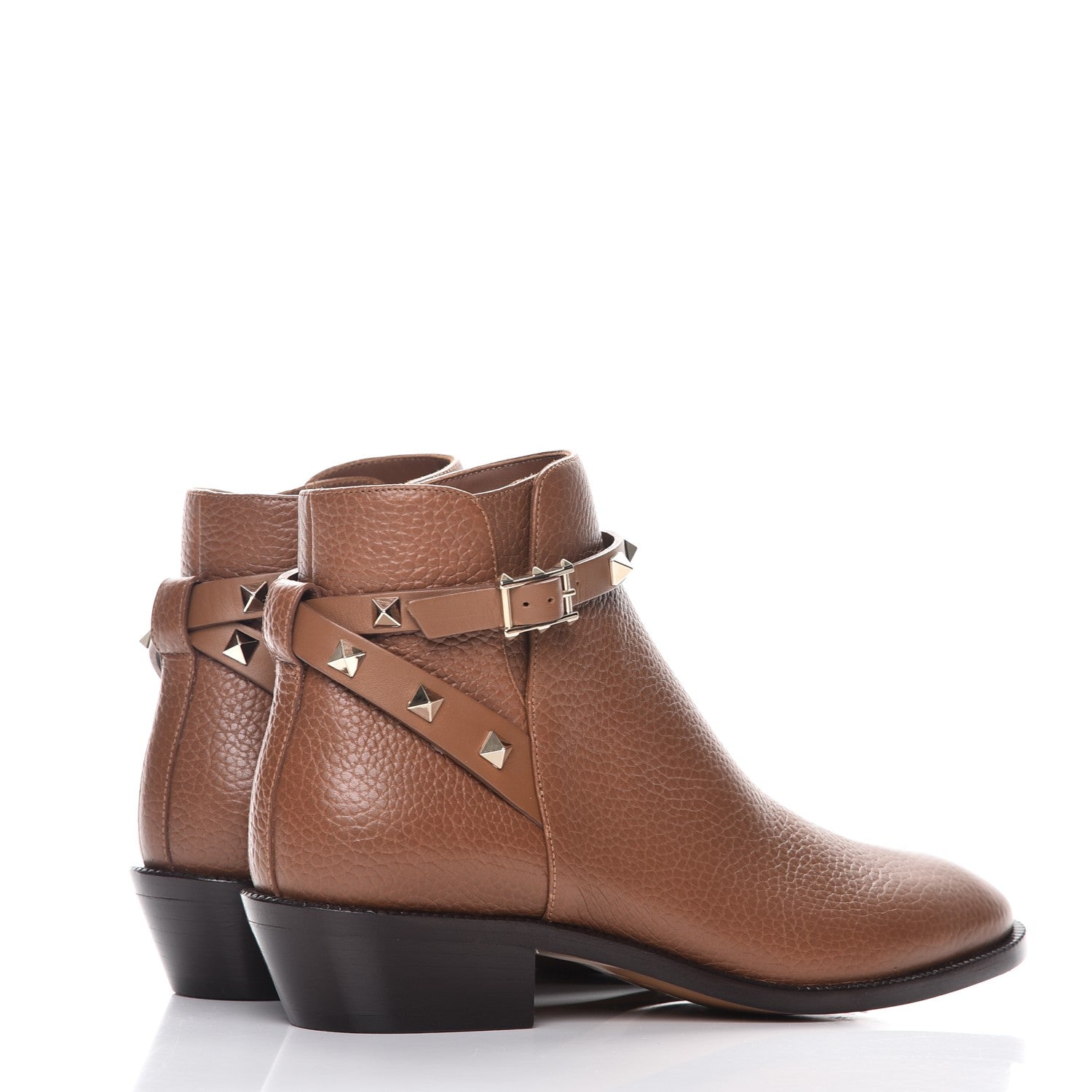 Valentino Garavani Grained Calfskin Rockstud Single Buckle 35mm Cowboy Ankle Boots 36.5 Tobacco 4 of 10