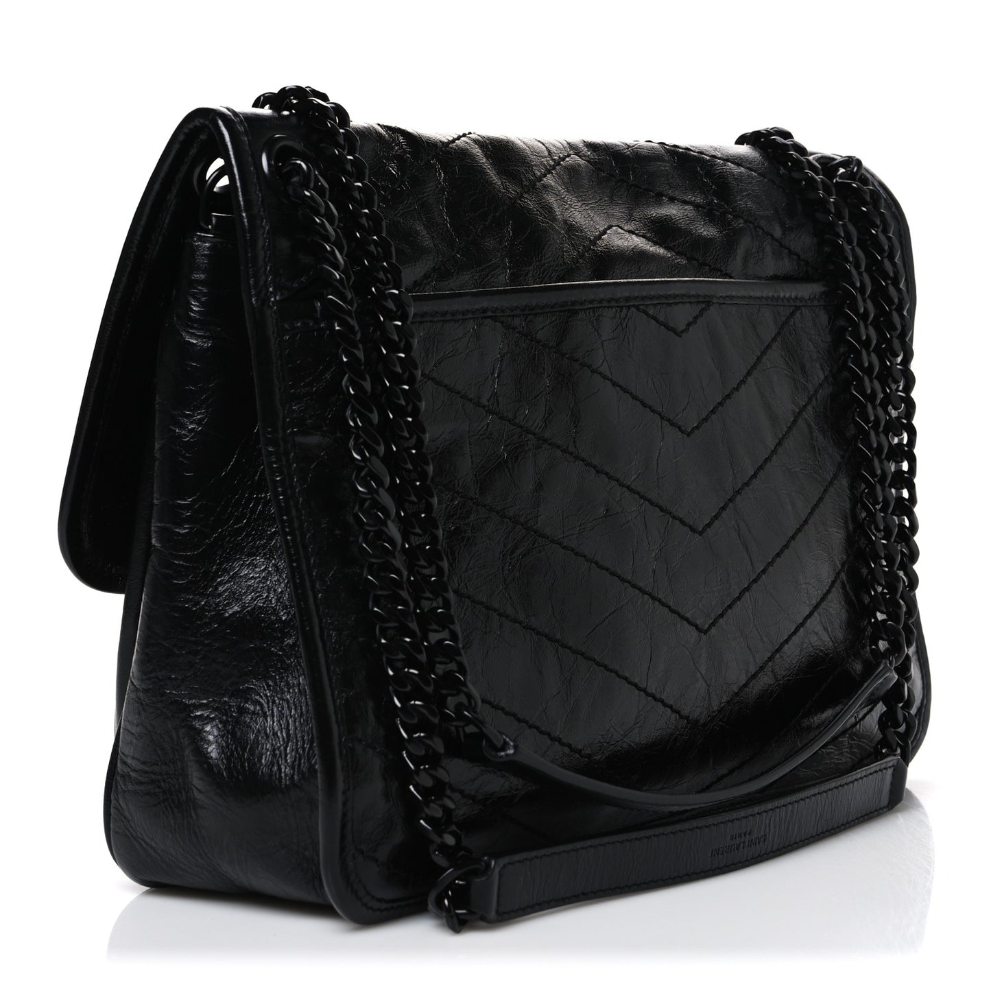 Crinkled Calfskin Matelasse Monogram Medium Niki Chain Satchel Black