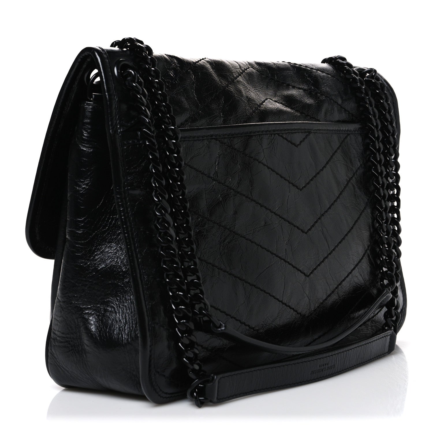 Saint Laurent Crinkled Calfskin Matelasse Monogram Medium Niki Chain Satchel Black 3 of 10