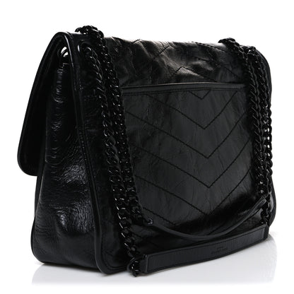 Saint Laurent Crinkled Calfskin Matelasse Monogram Medium Niki Chain Satchel Black 3 of 10