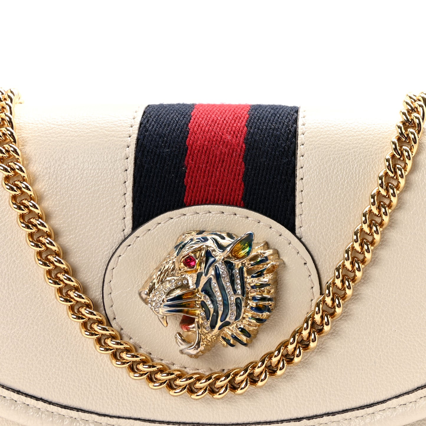 Textured Calfskin Web Mini Rajah Slim Flap Shoulder Bag Mystic White