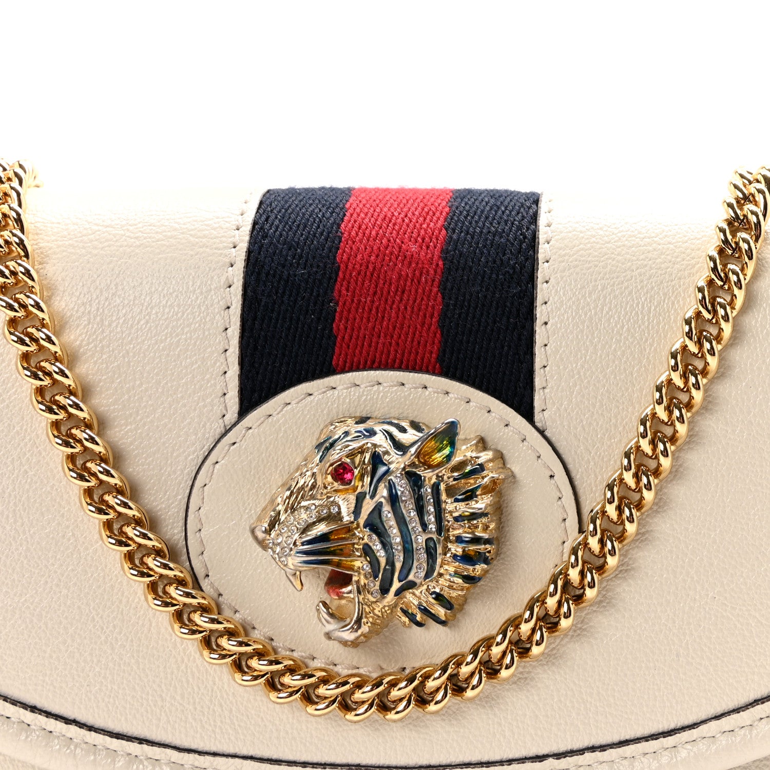 Gucci Textured Calfskin Web Mini Rajah Slim Flap Shoulder Bag Mystic White 7 of 9