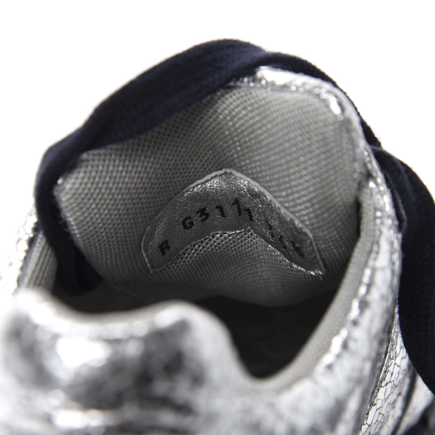 Metallic Crackled Calfskin CC Sneakers 36.5 Silver Black Navy