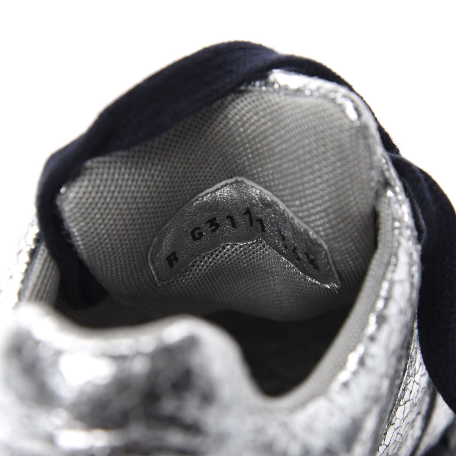 Chanel Metallic Crackled Calfskin CC Sneakers 36.5 Silver Black Navy 9 of 9