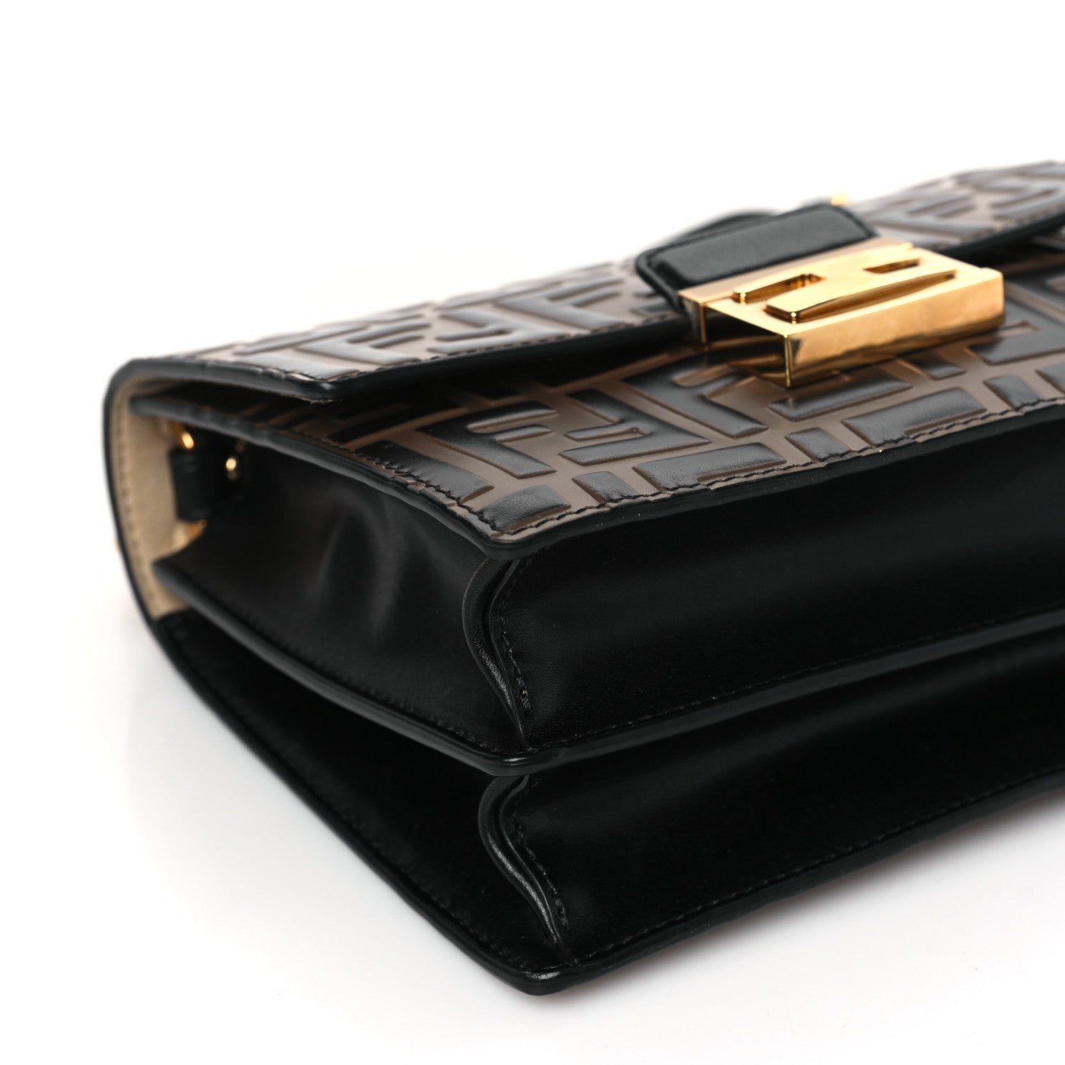 Fendi Vitello Liberty Bi-Color FF 1974 Embossed Small Kan U Shoulder Bag Maya Black 8 of 9