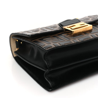 Fendi Vitello Liberty Bi-Color FF 1974 Embossed Small Kan U Shoulder Bag Maya Black 8 of 9