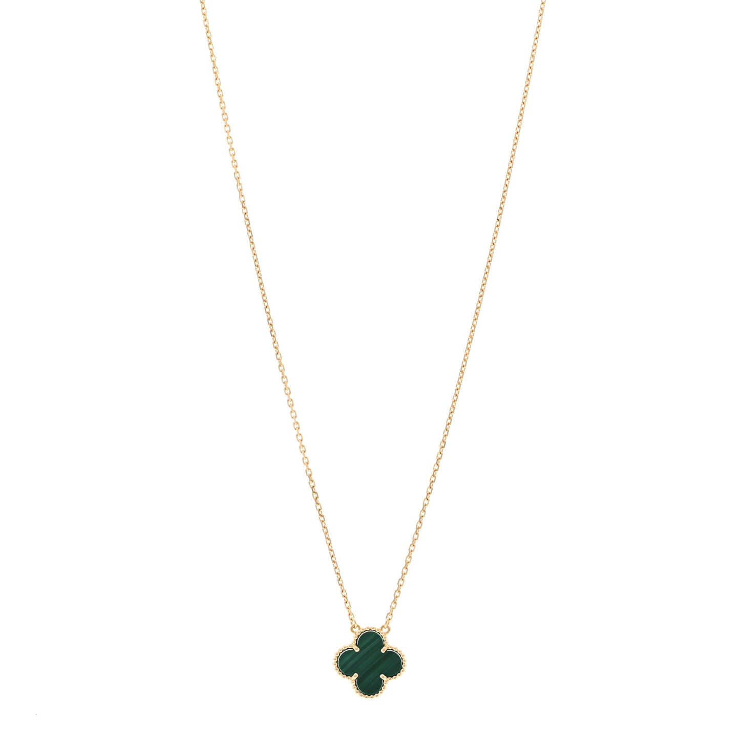 18K Yellow Gold Malachite Vintage Alhambra Pendant Necklace