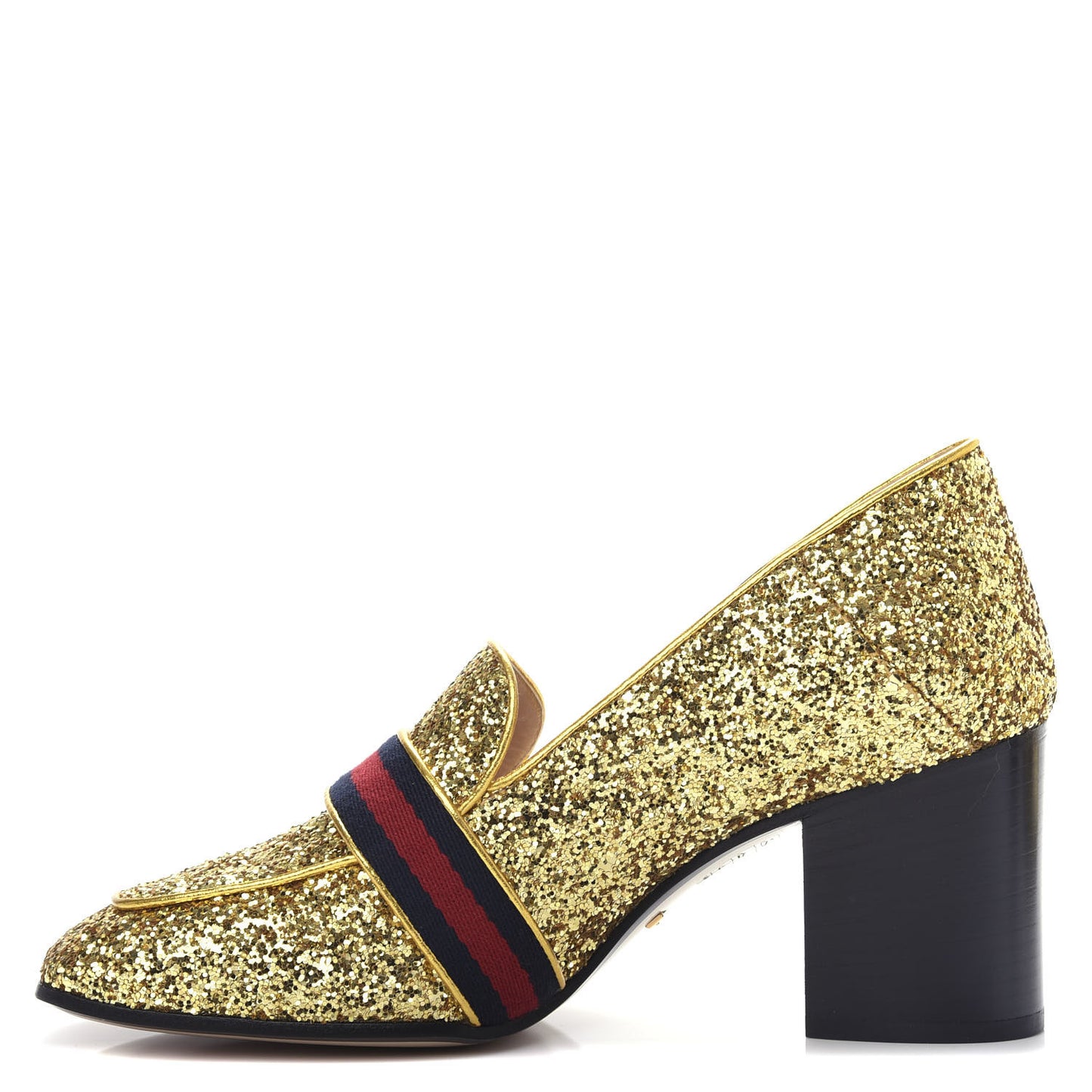 Glitter Nappa Web Peyton 75mm Loafer Pumps 38.5 Oro Vecchio