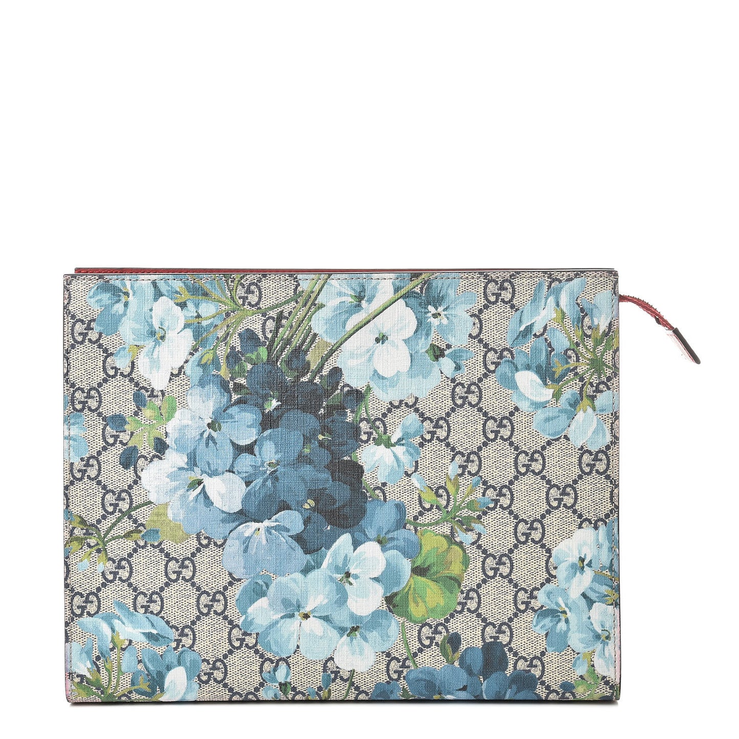 GG Supreme Monogram Blooms Large Cosmetic Case Beige Blue Navy Hibiscus Red