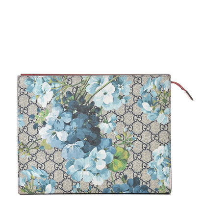 Gucci GG Supreme Monogram Blooms Large Cosmetic Case Beige Blue Navy Hibiscus Red 1 of 10