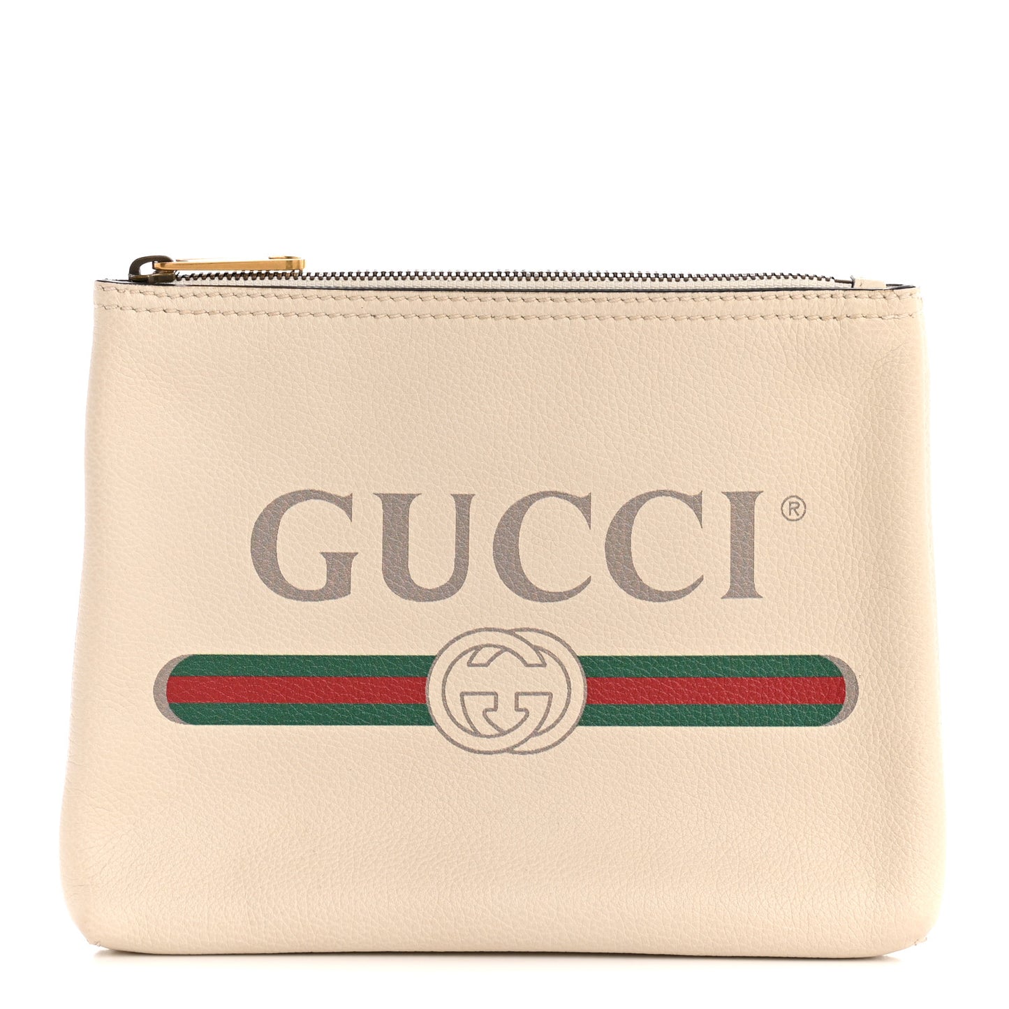 Pebbled Calfskin Medium Logo Portfolio Clutch White
