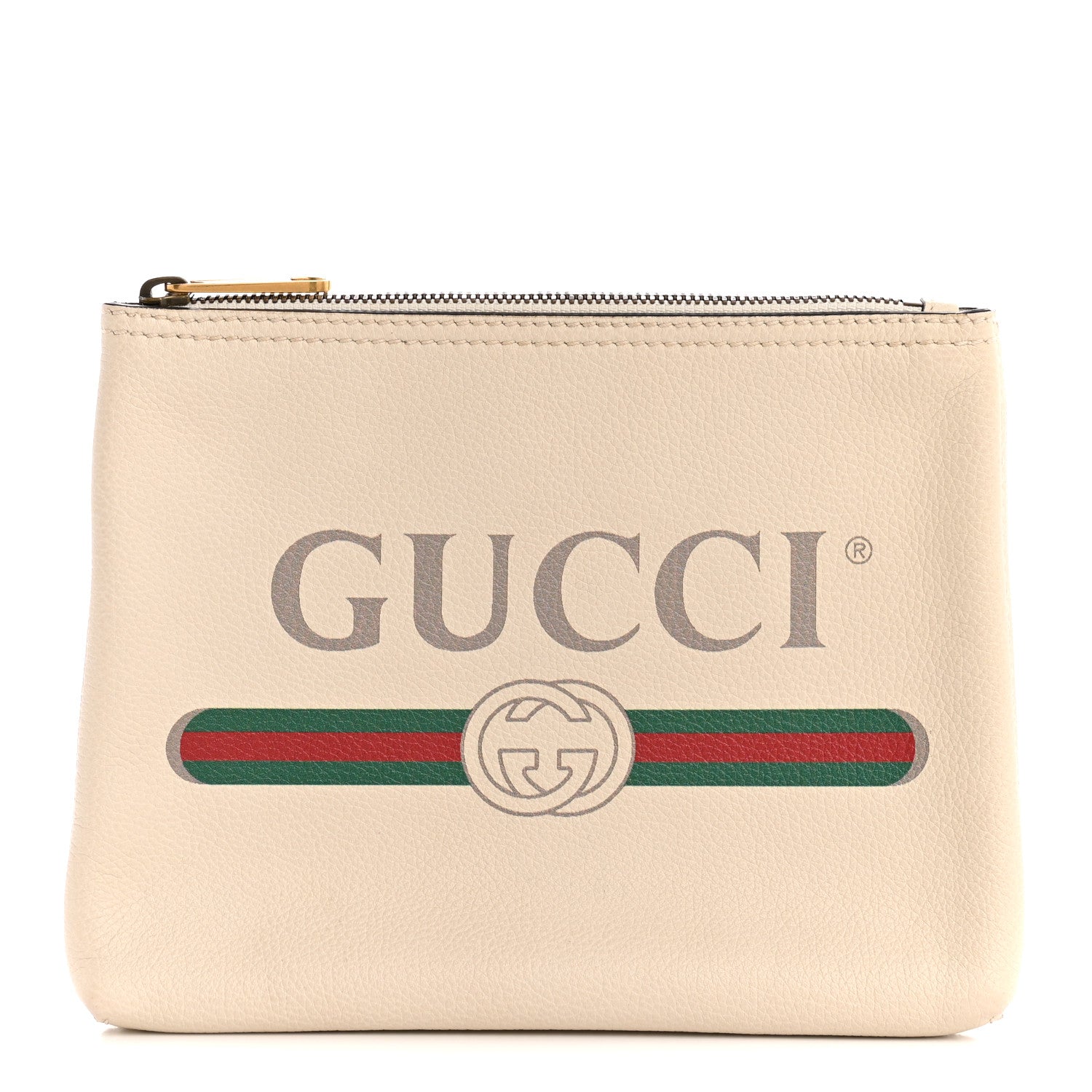 Gucci Pebbled Calfskin Medium Logo Portfolio Clutch White 1 of 10