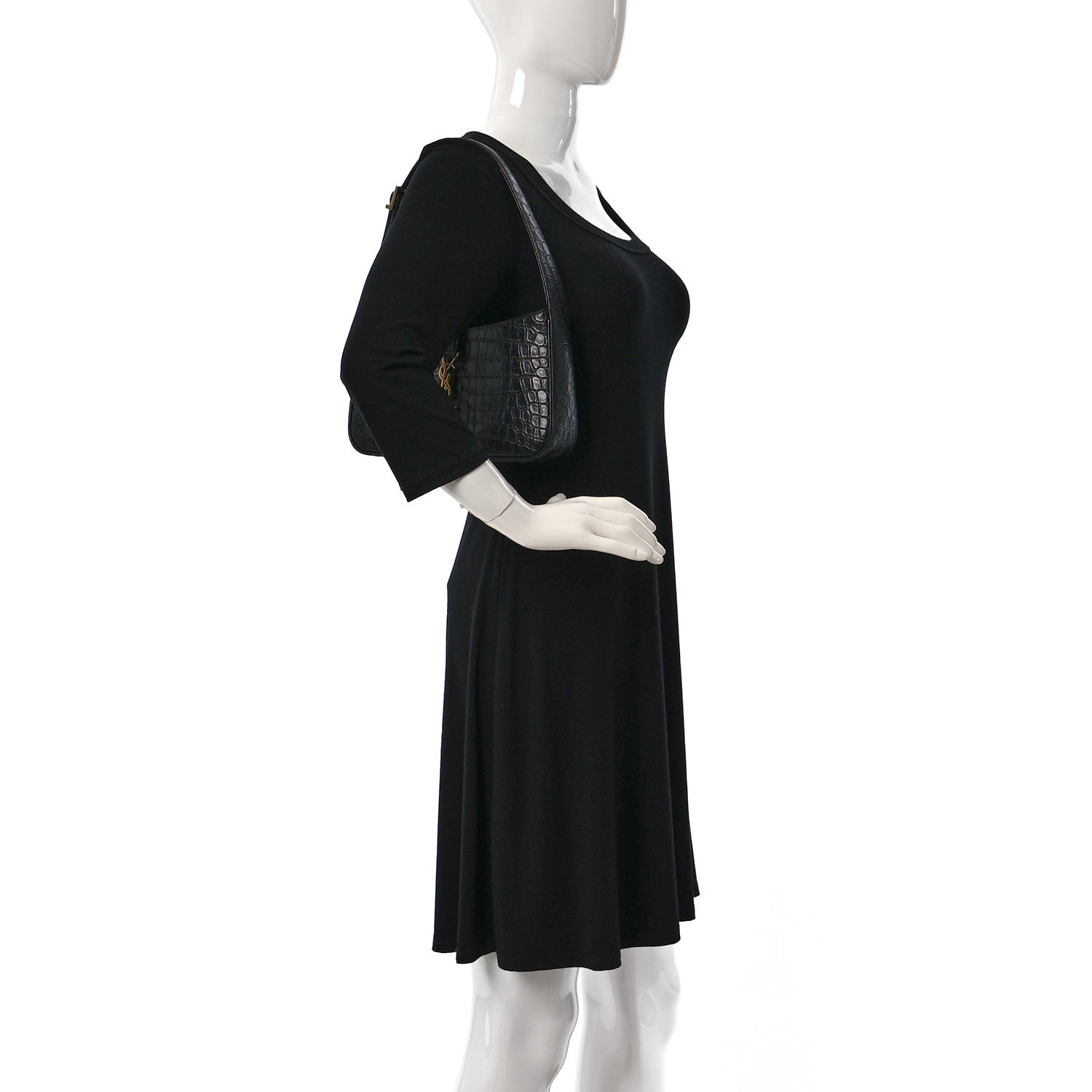 Saint Laurent Calfskin Crocodile Embossed Le 5 A 7 Hobo Black 2 of 9