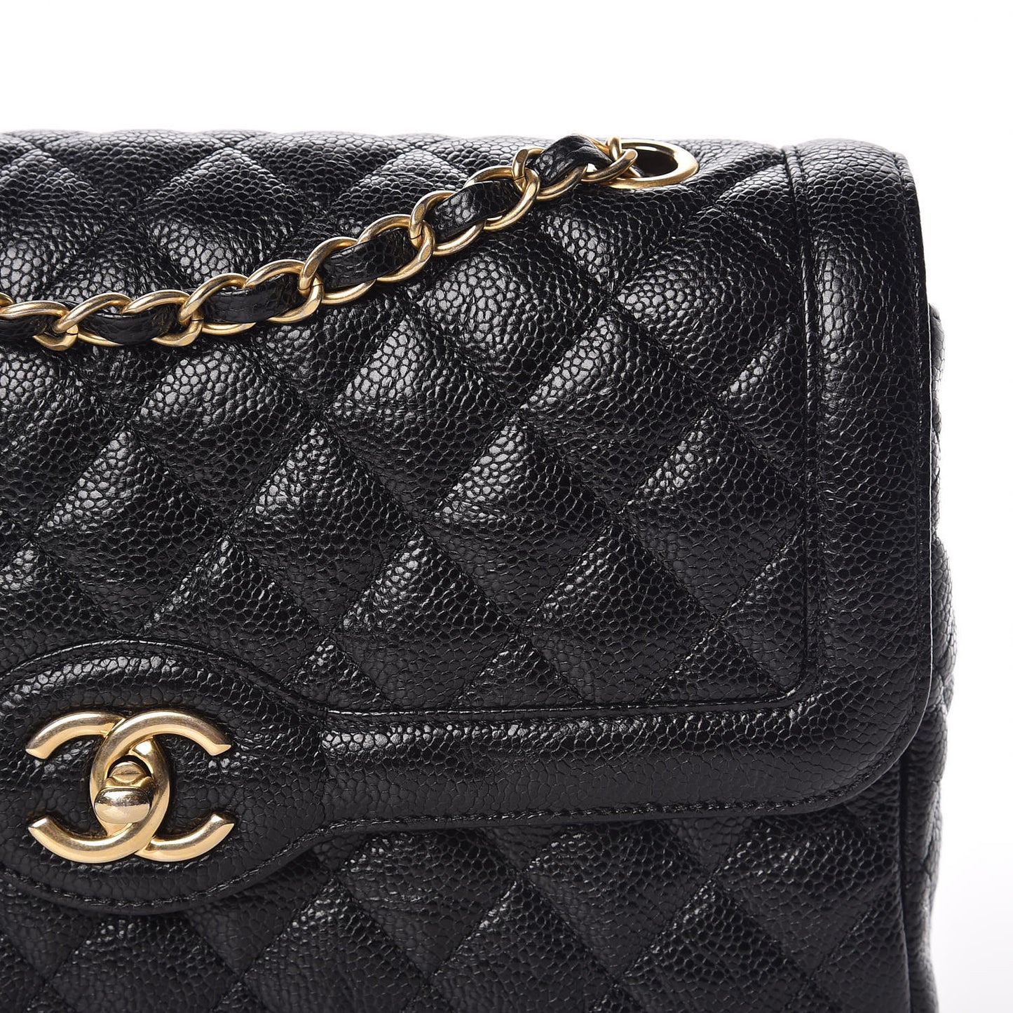 Crumpled Grained Calfskin Quilted Medium Single Flap Black
