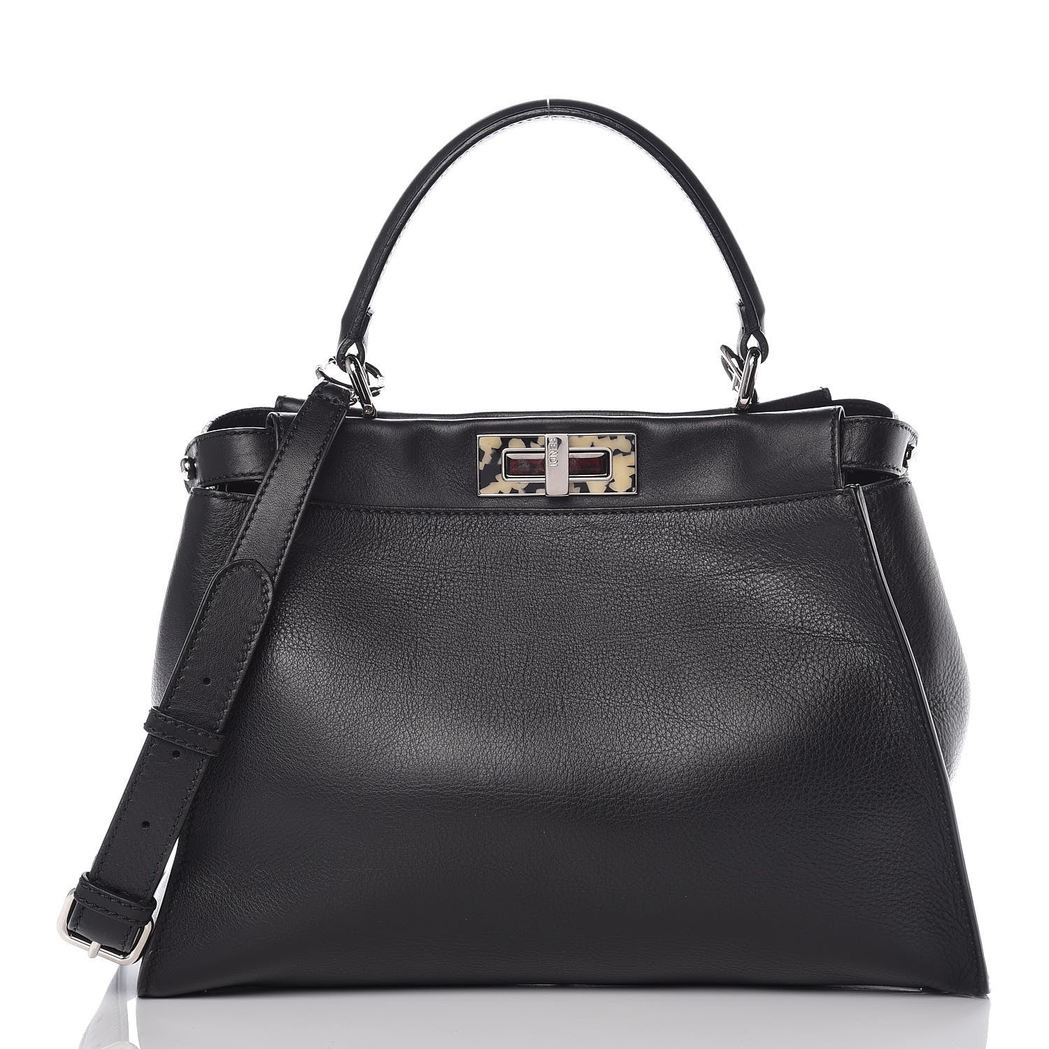 Fendi Vitello Dolce Shiny Nappa Plexglass Granite Medium Peekaboo Iconic Satchel Black 4 of 12