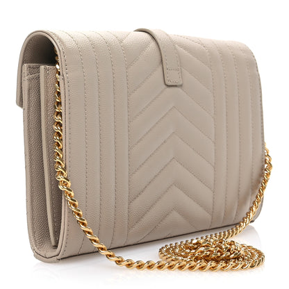 Saint Laurent Grain De Poudre Mixed Matelasse Triquilt Monogram Chain Wallet Dark Beige 3 of 11