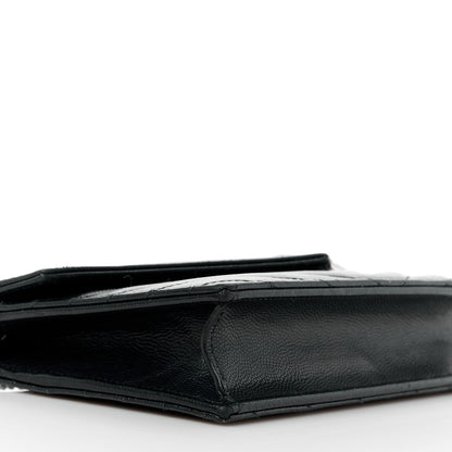 Saint Laurent Grain De Poudre Matelasse Chevron Monogram Monochrome Envelope Chain Wallet Black 10 of 11