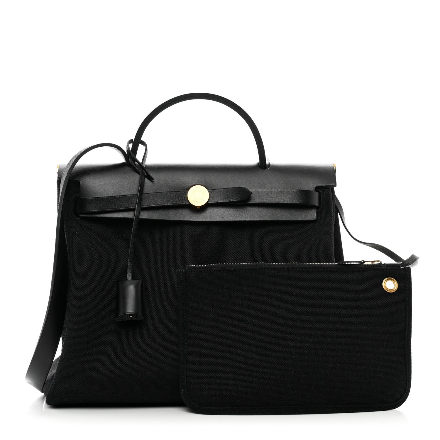 Hermes Military Toile Vache Hunter Herbag Zip Retourne 31 PM Black 1 of 10