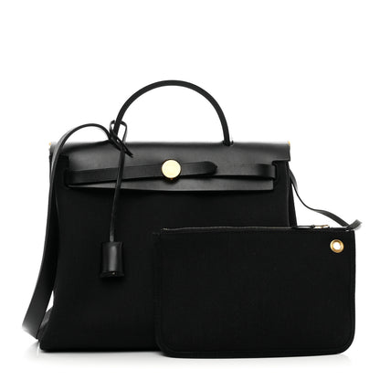 Hermes Military Toile Vache Hunter Herbag Zip Retourne 31 PM Black 1 of 10