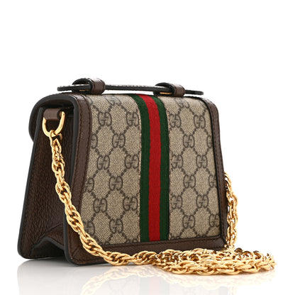 Gucci GG Supreme Monogram Textured Dollar Calfskin Web Mini Ophidia Padlock Top Handle Chain Shoulder Bag Beige Ebony New Acero 3 of 10