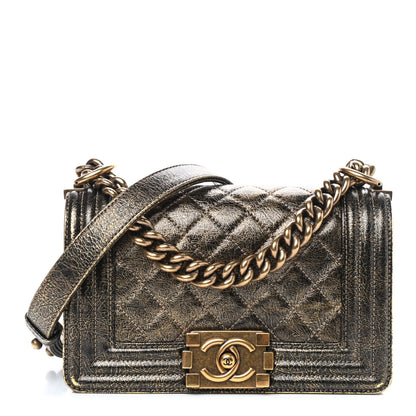 Chanel Cracked Metallic Calfskin Quilted Small Boy Flap Gold 1 of 8