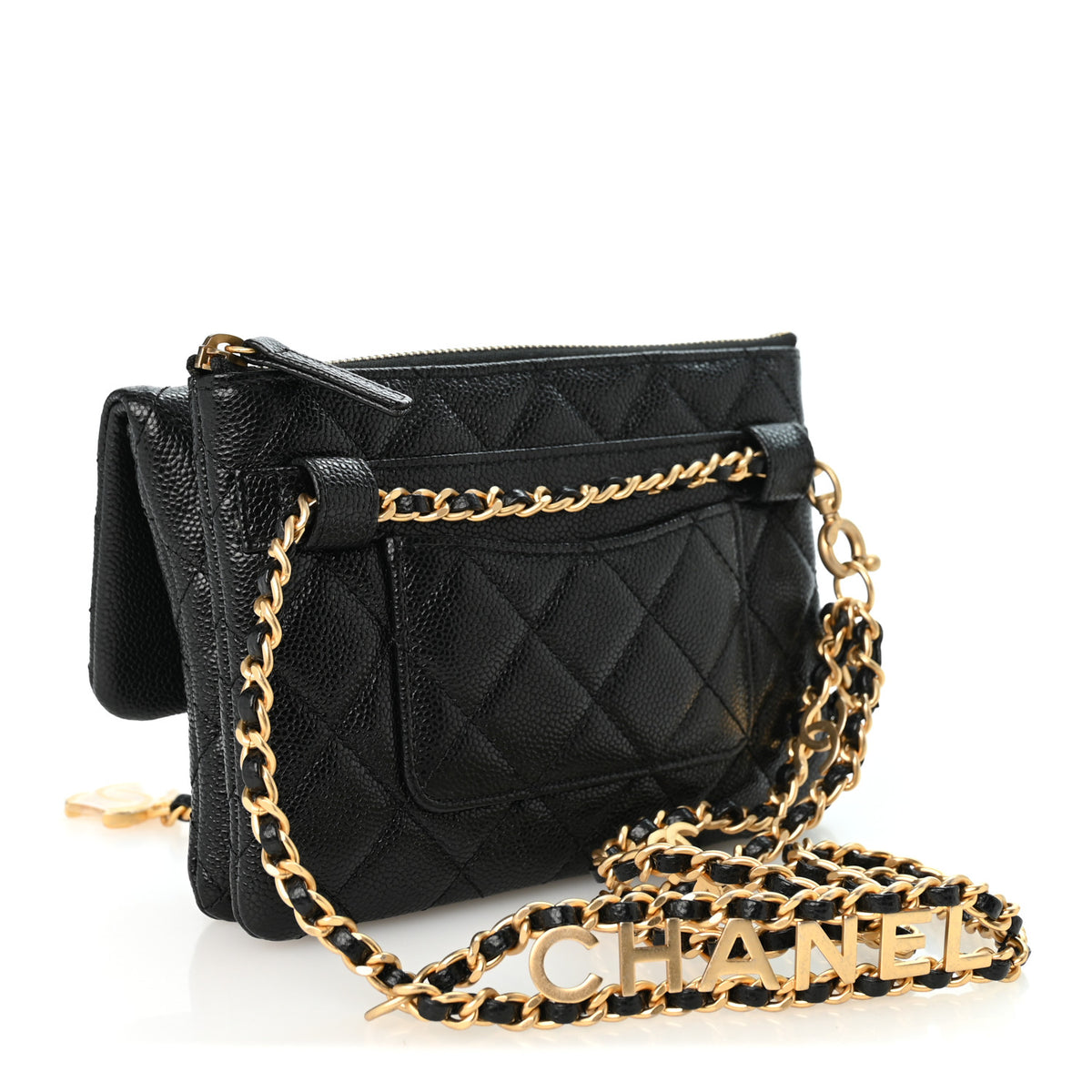 Shiny Caviar Pick Me Up Flap Belt Bag Black