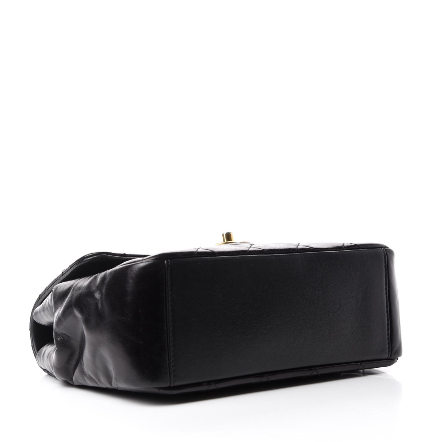 Glazed Calfskin Quilted Medium Gold Bar Top Handle Flap Black