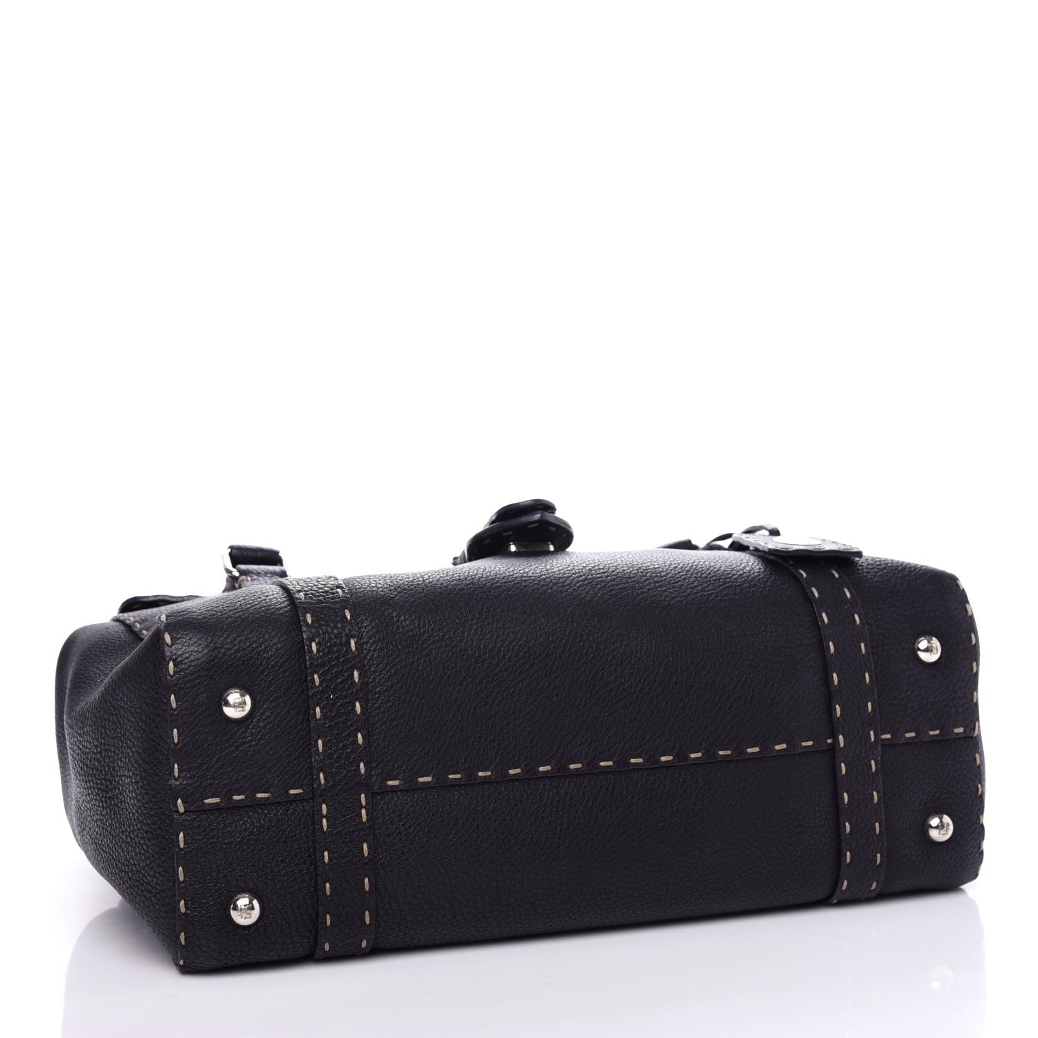Fendi Calfskin Romano Selleria Medium Linda Satchel Black 4 of 11