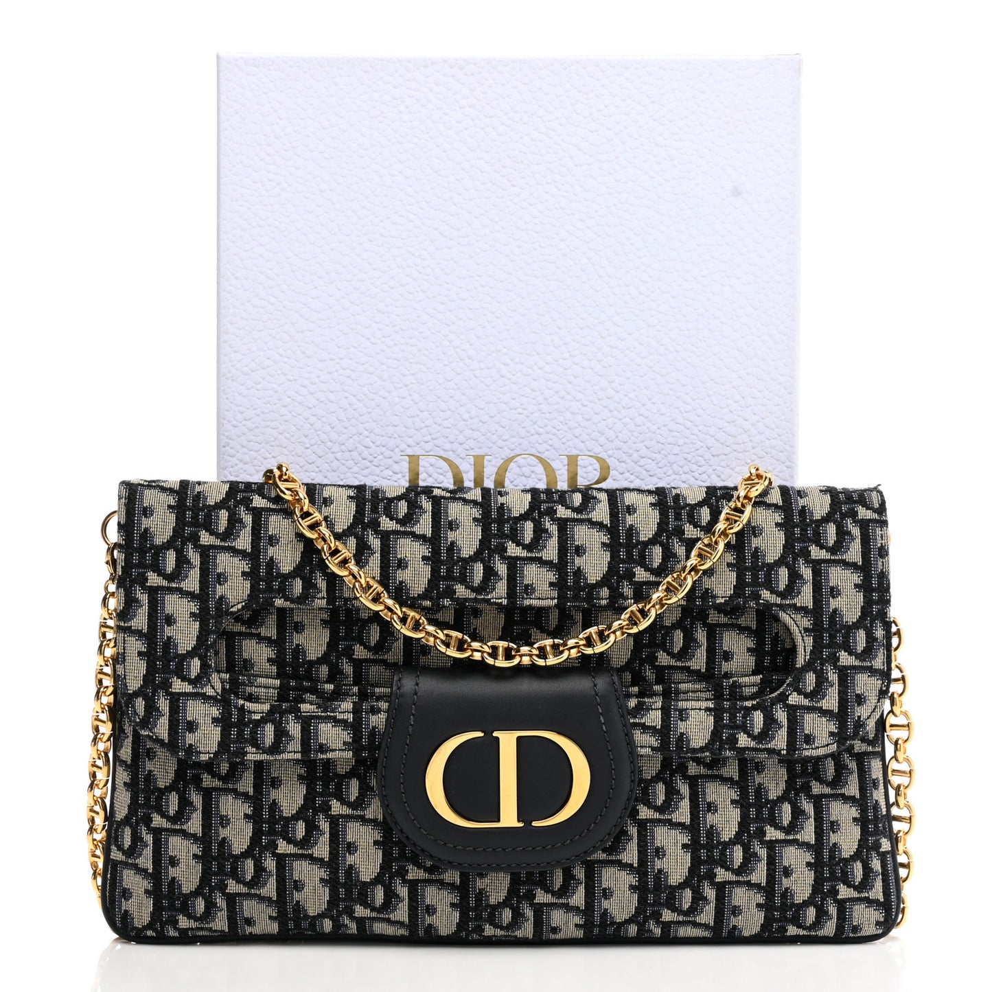 Oblique Medium Diordouble Chain Bag Blue