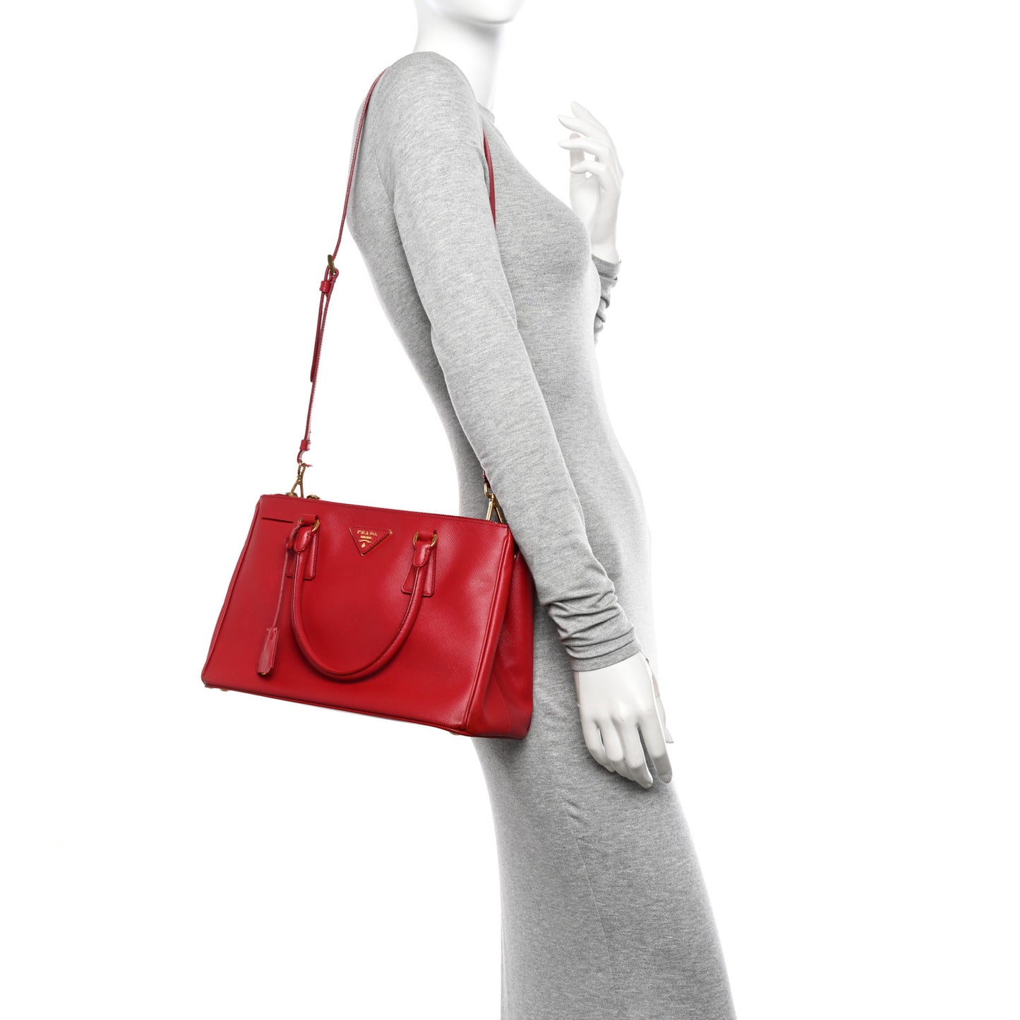Saffiano Lux Medium Galleria Double Zip Tote Fuoco