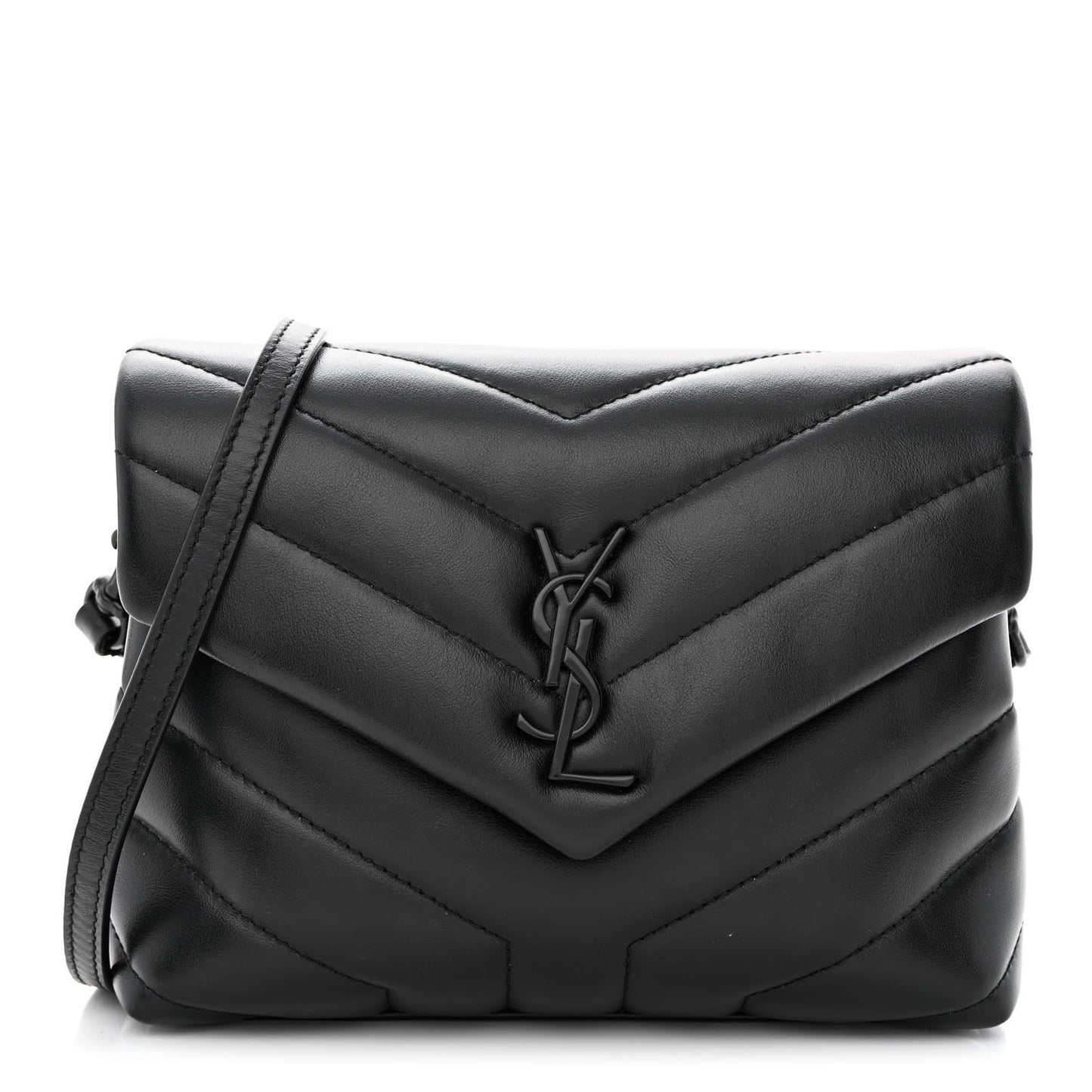 Calfskin Y Quilted Monogram Monochrome Toy Loulou Crossbody Bag Black