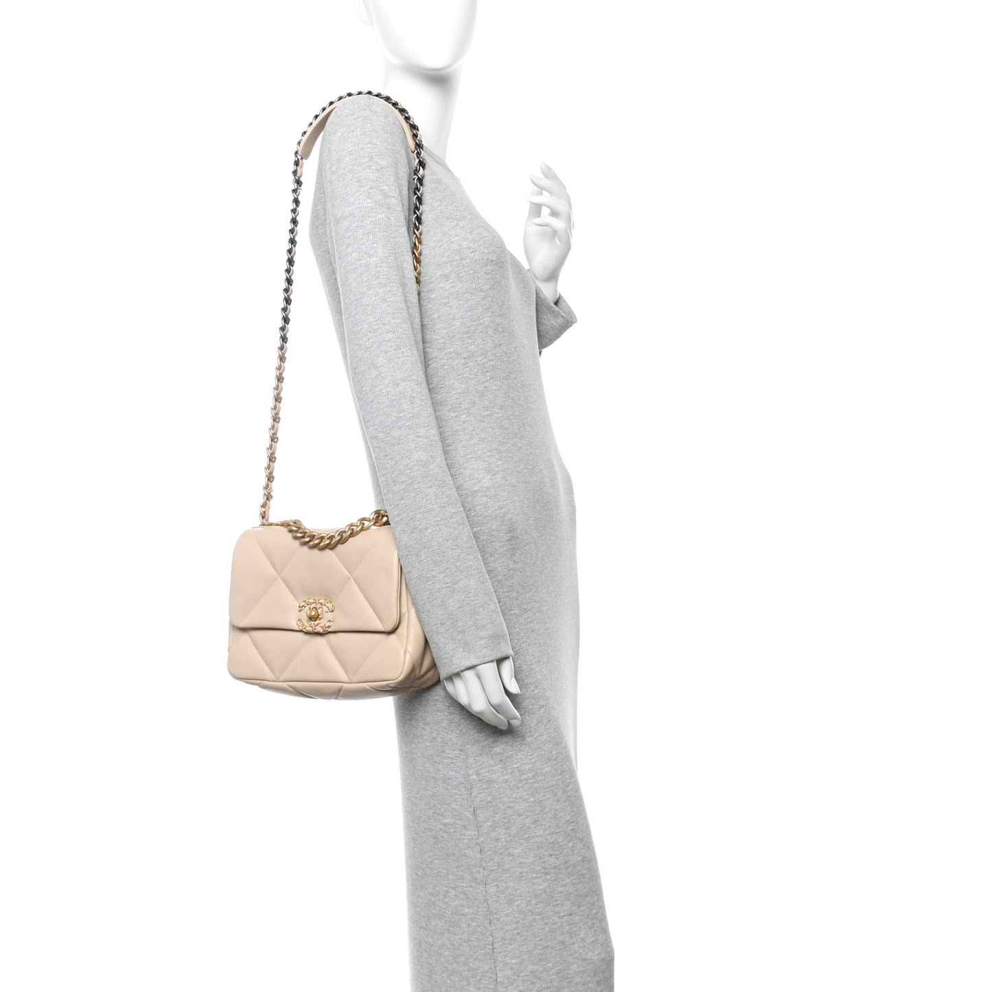 Lambskin Quilted Medium Chanel 19 Flap Beige