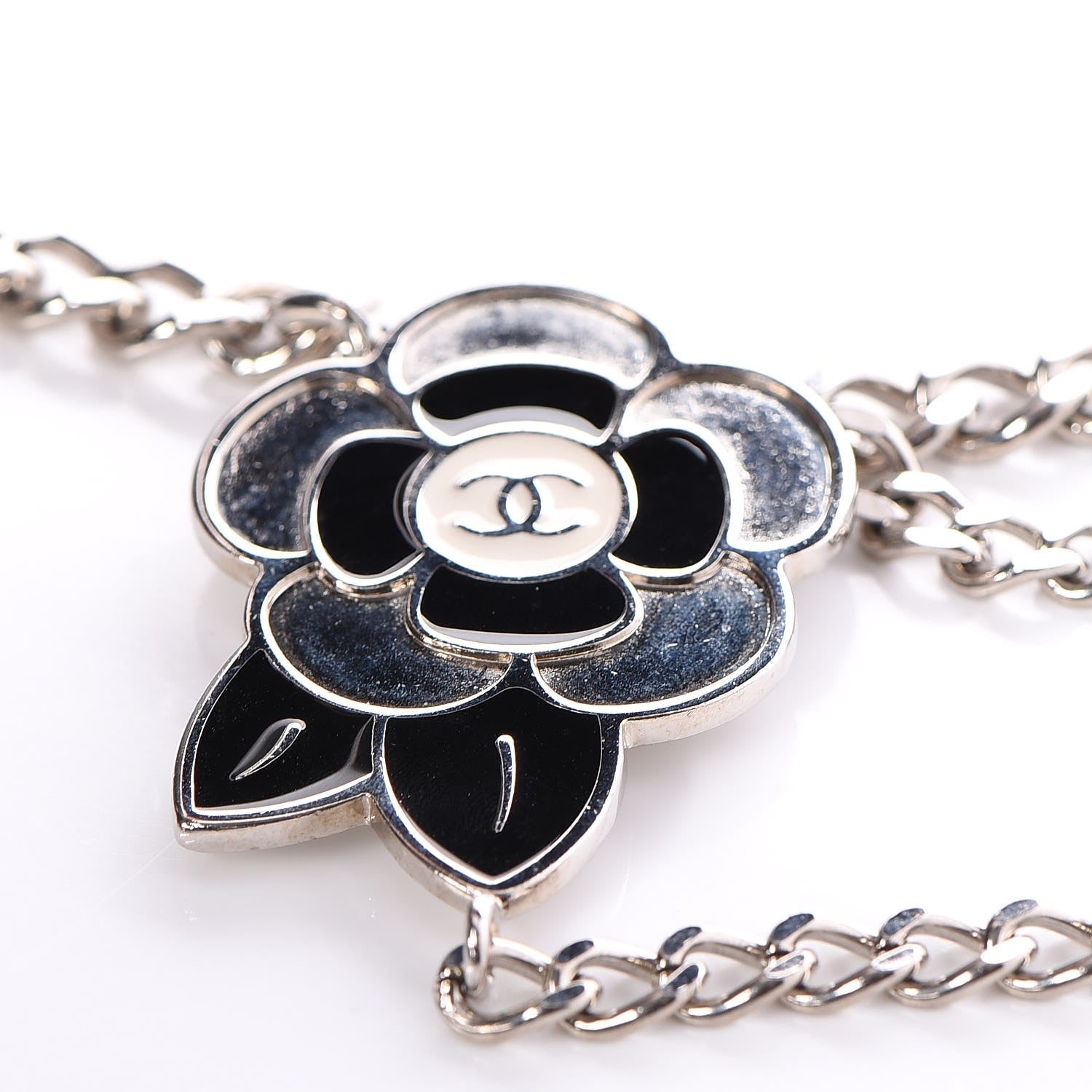 Chanel Enamel Camellia Chain Belt Black Silver 4 of 6