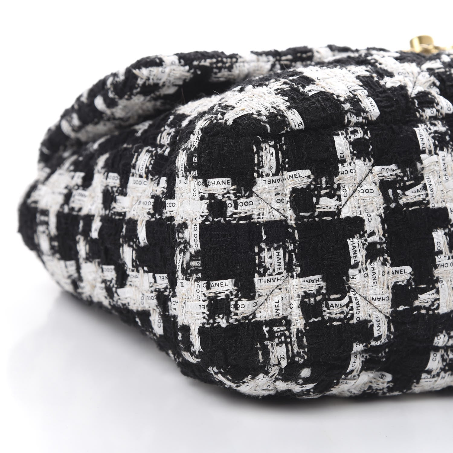 Chanel Tweed Quilted Large 19 Flap Black Ecru White 8 of 11