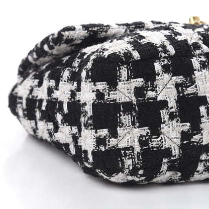 Chanel Tweed Quilted Large 19 Flap Black Ecru White 8 of 11