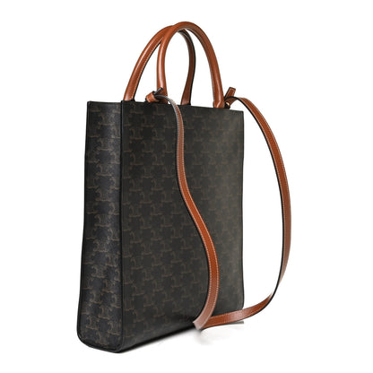 Celine Triomphe Canvas Calfskin Small Vertical Cabas Tan 3 of 9