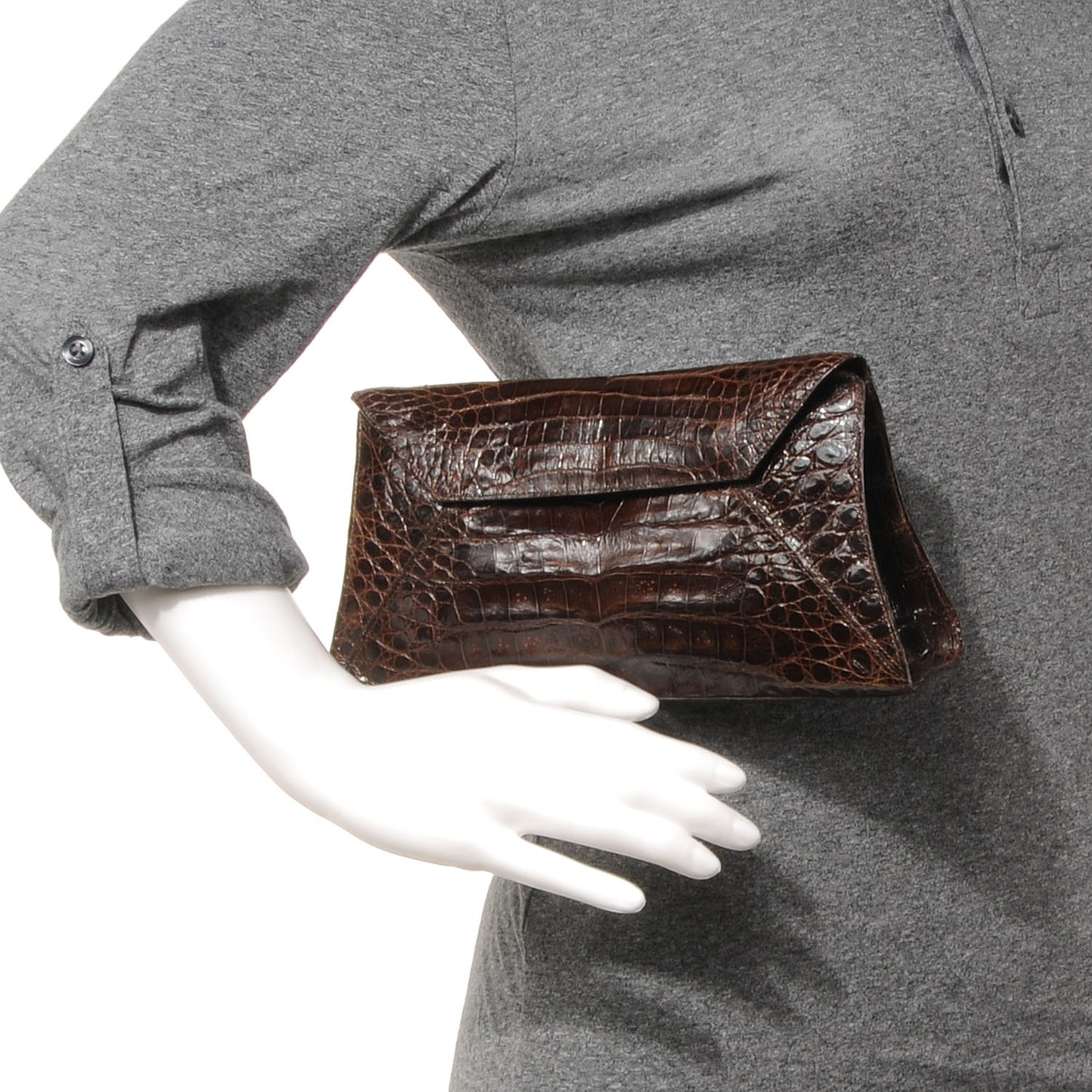 Crocodile Envelope Clutch Brown