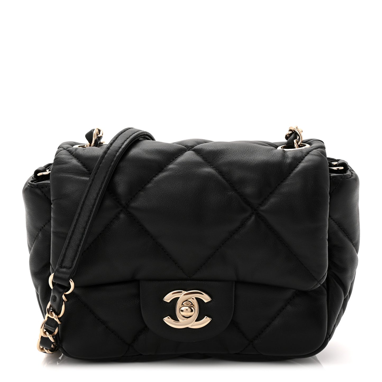 Calfskin Quilted Mini Square Bubbly Flap Black