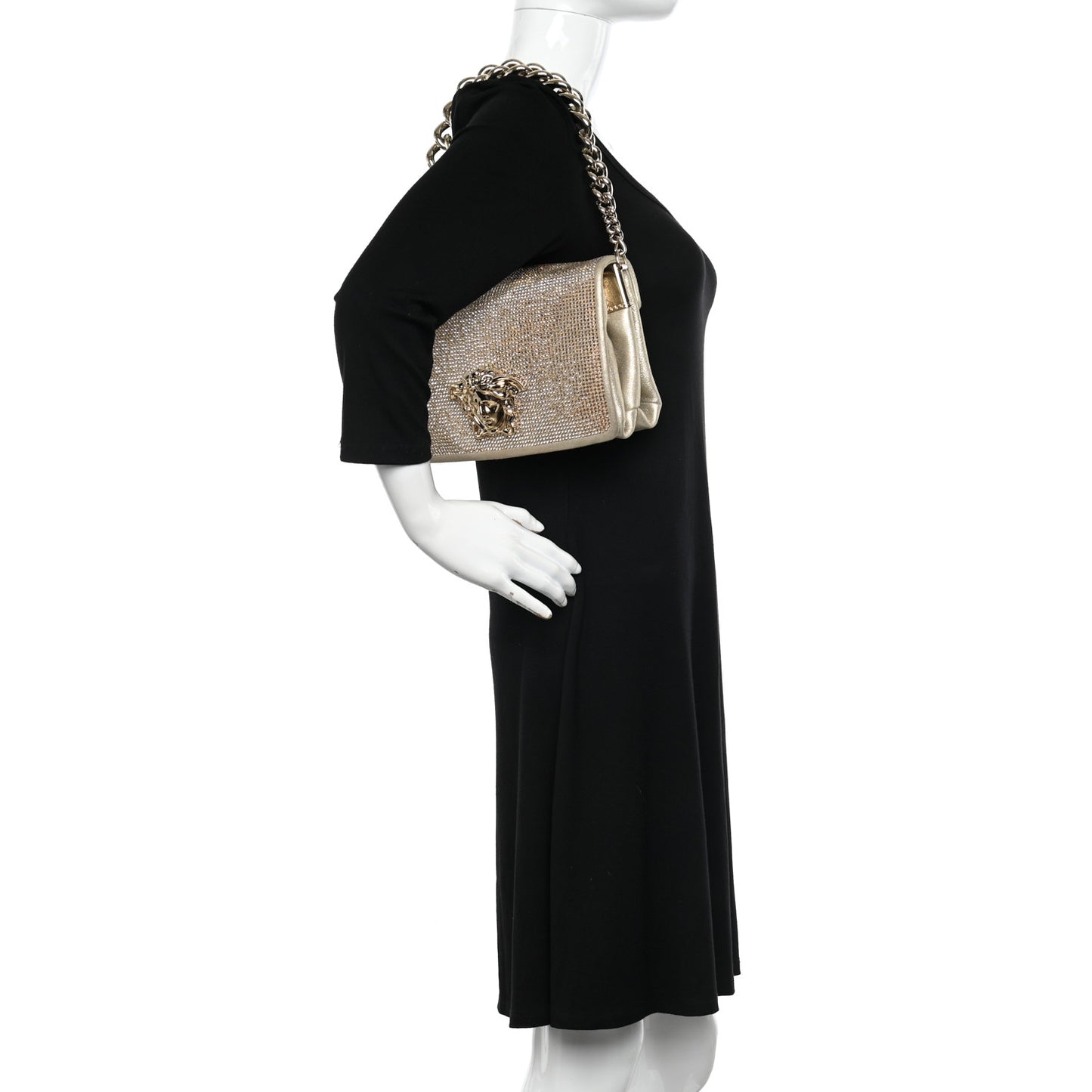 Suede Crystal Medusa Sultan Evening Bag Gold