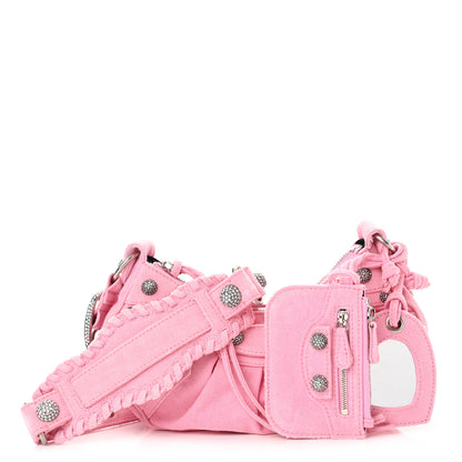 Balenciaga Washed Frayed Denim Crystal Le Cagole Shoulder Bag XS Denim Pink 1 of 11