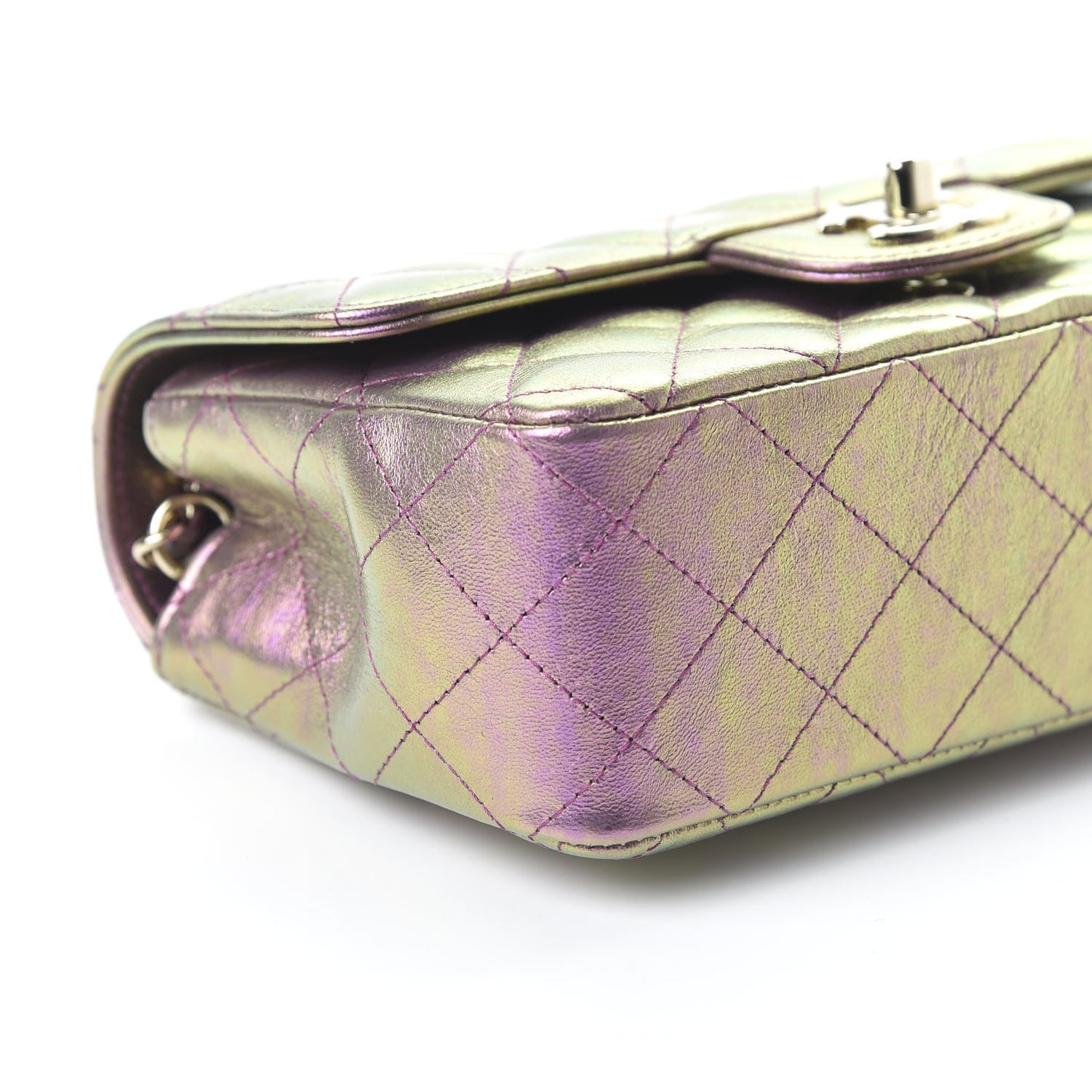 Iridescent Lambskin Quilted Mini Rectangular Flap Purple