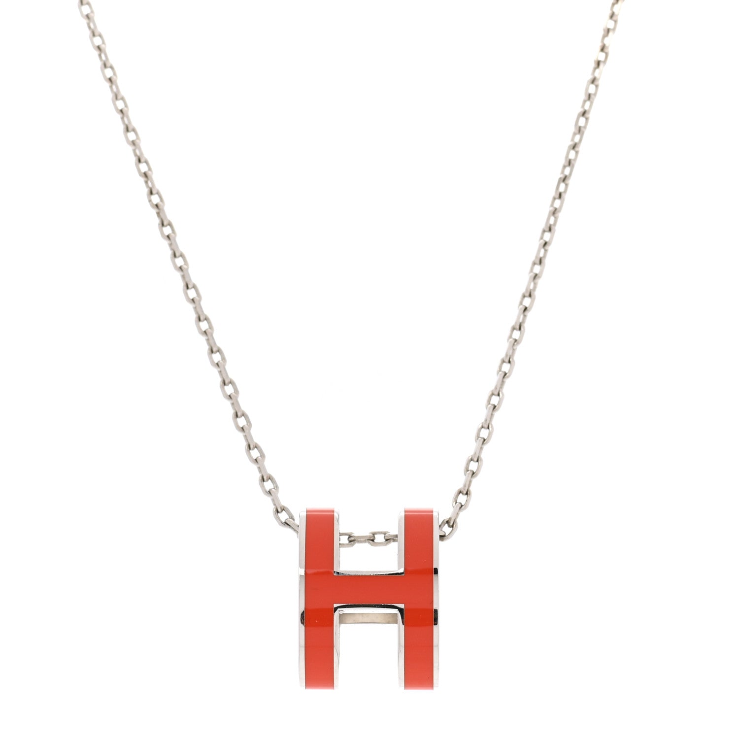 Hermes Lacquered Rose Gold Pop H Pendant Necklace Orange Fonce 4 of 7