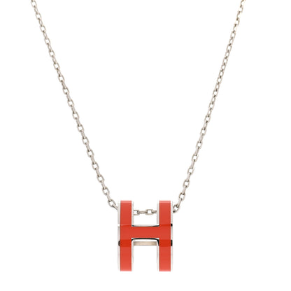 Hermes Lacquered Rose Gold Pop H Pendant Necklace Orange Fonce 4 of 7