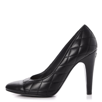 Chanel Lambskin Quilted Cap Toe Pumps 37.5 Black 1 of 16