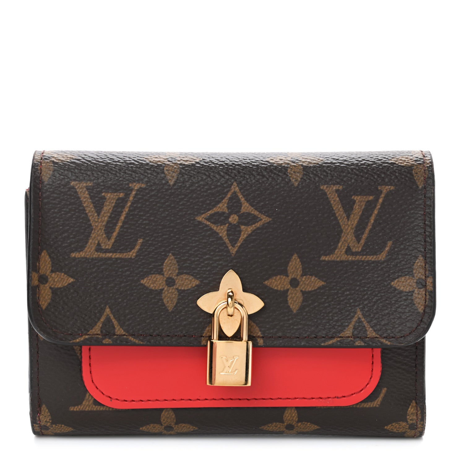 Louis Vuitton Monogram Flower Lock Compact Wallet Coquelicot 1 of 4