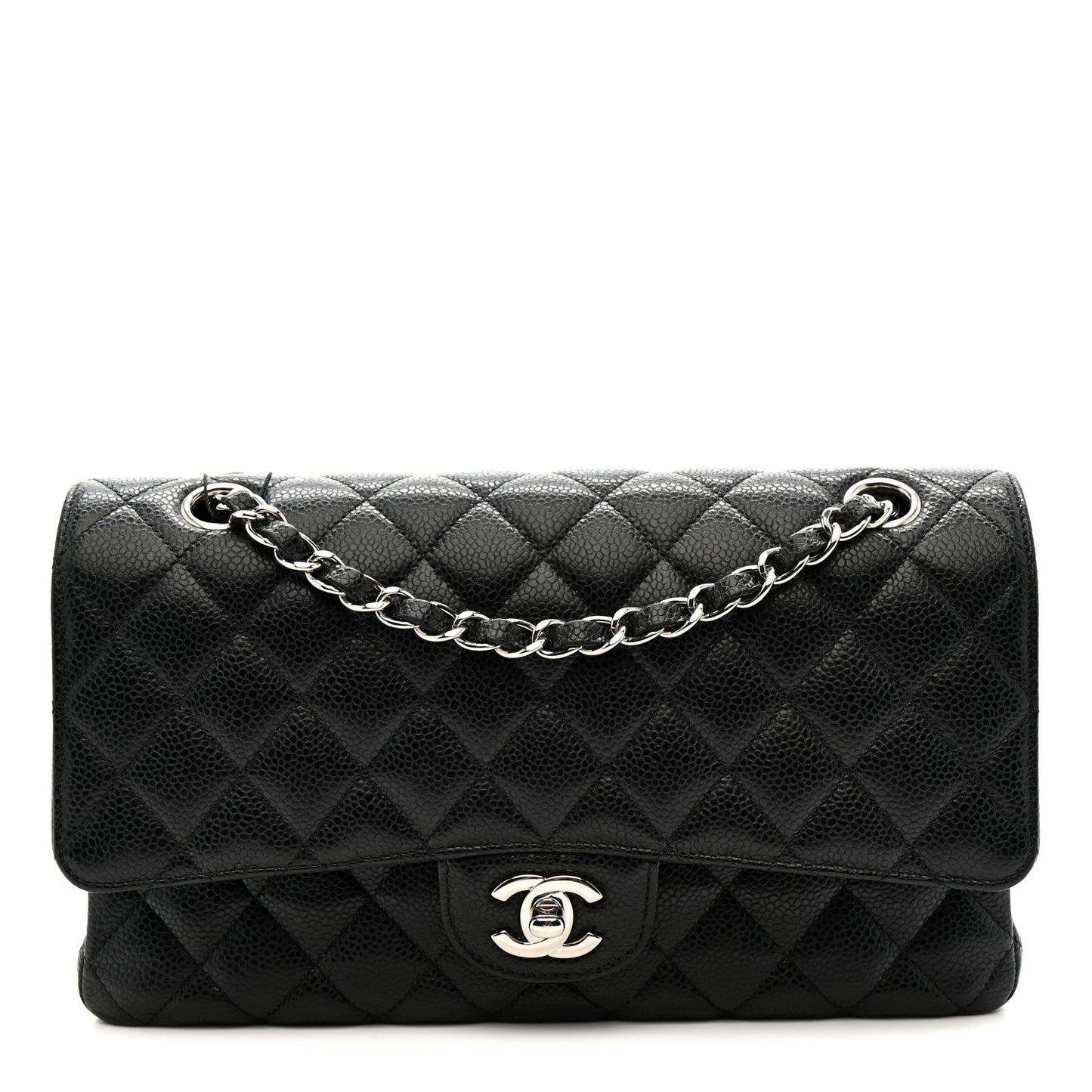 Caviar Quilted Medium Double Flap Black