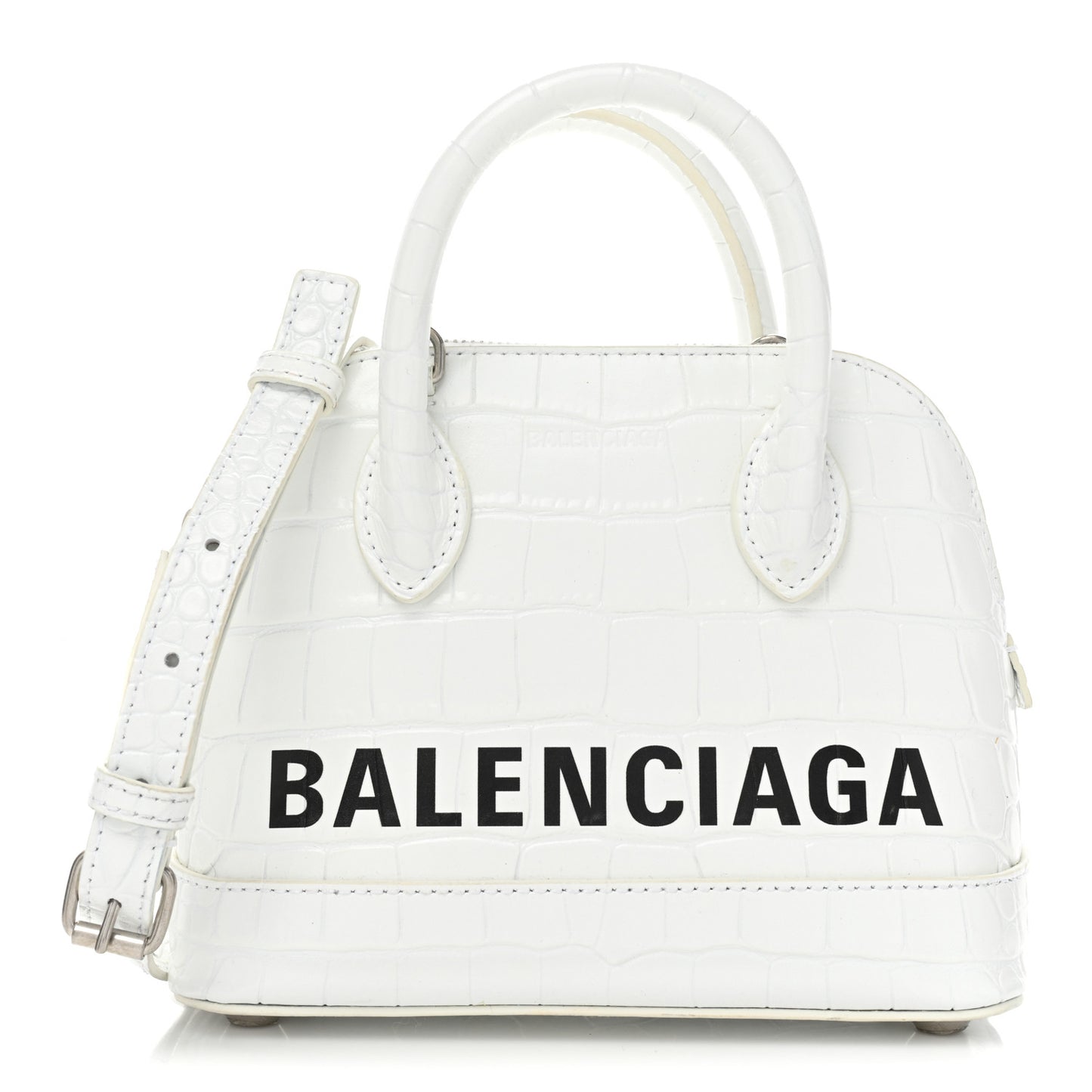 Calfskin Crocodile Embossed XXS Ville Top Handle Bag White Black