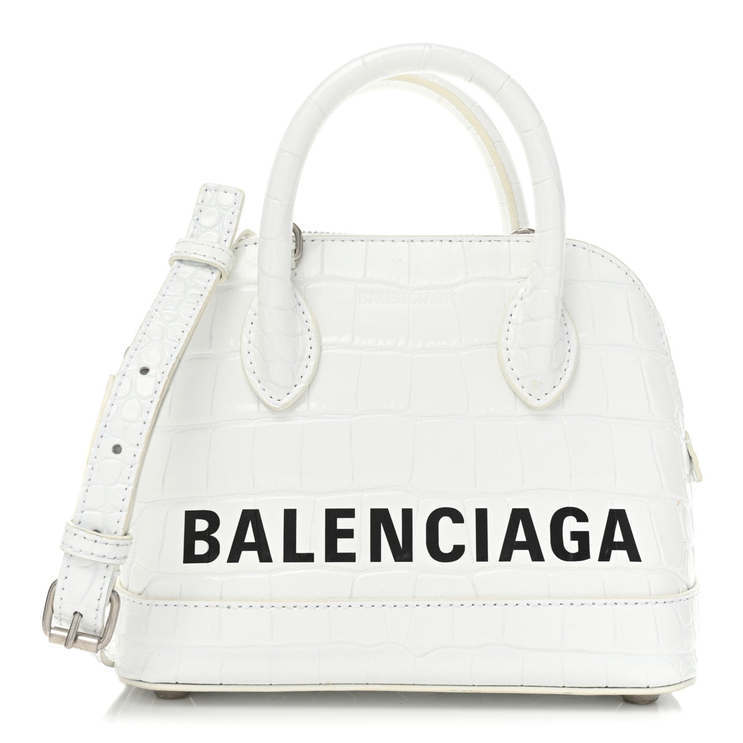 Balenciaga Calfskin Crocodile Embossed XXS Ville Top Handle Bag White Black 1 of 19