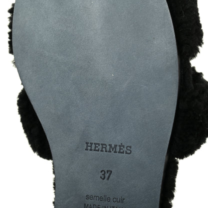 Hermes Woolskin Oran Sandals 37 Black 10 of 10