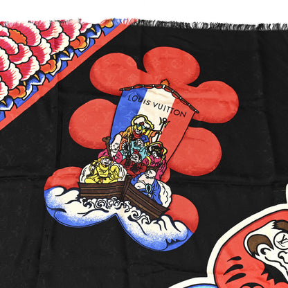 Louis Vuitton Silk Wool Monogram Kabuki Stickers Shawl Black 2 of 5